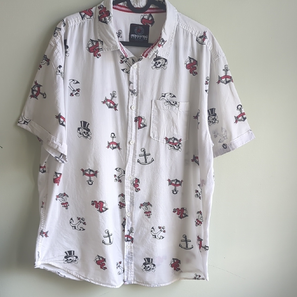 One Resolution. Traditional Tattoos 'Anchors & Skulls Button-Down. Size XL.